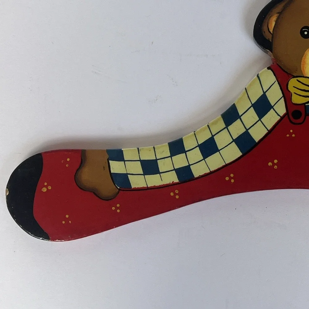 Children's Vintage Wooden Clothes Hanger Teddy Bear Hand Painted